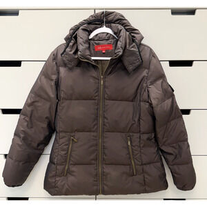 Anne Klein Hooded Down Puffer Parka Coat Women's Sz. Large Iridescent Brown - VG